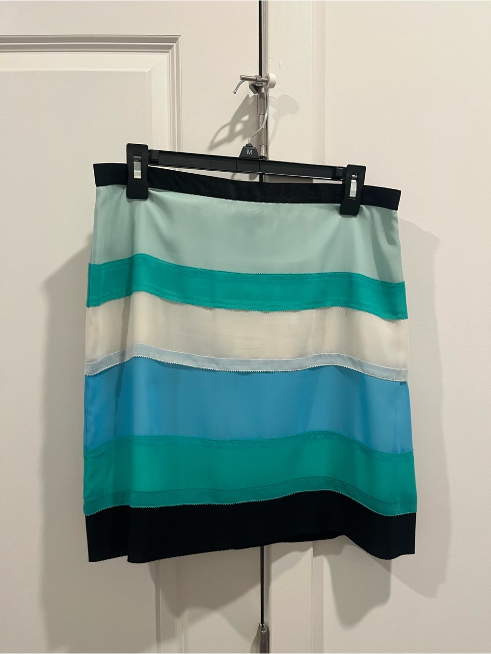Ann Taylor Striped Mini Skirt in Aqua, Teal, Blue & White
